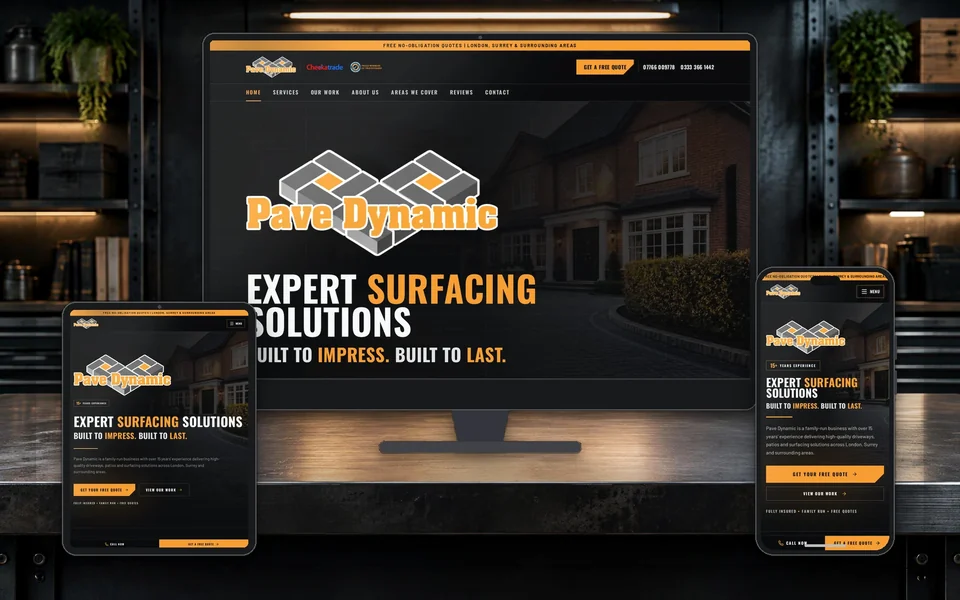 Pave Dynamic website shown in a realistic setting