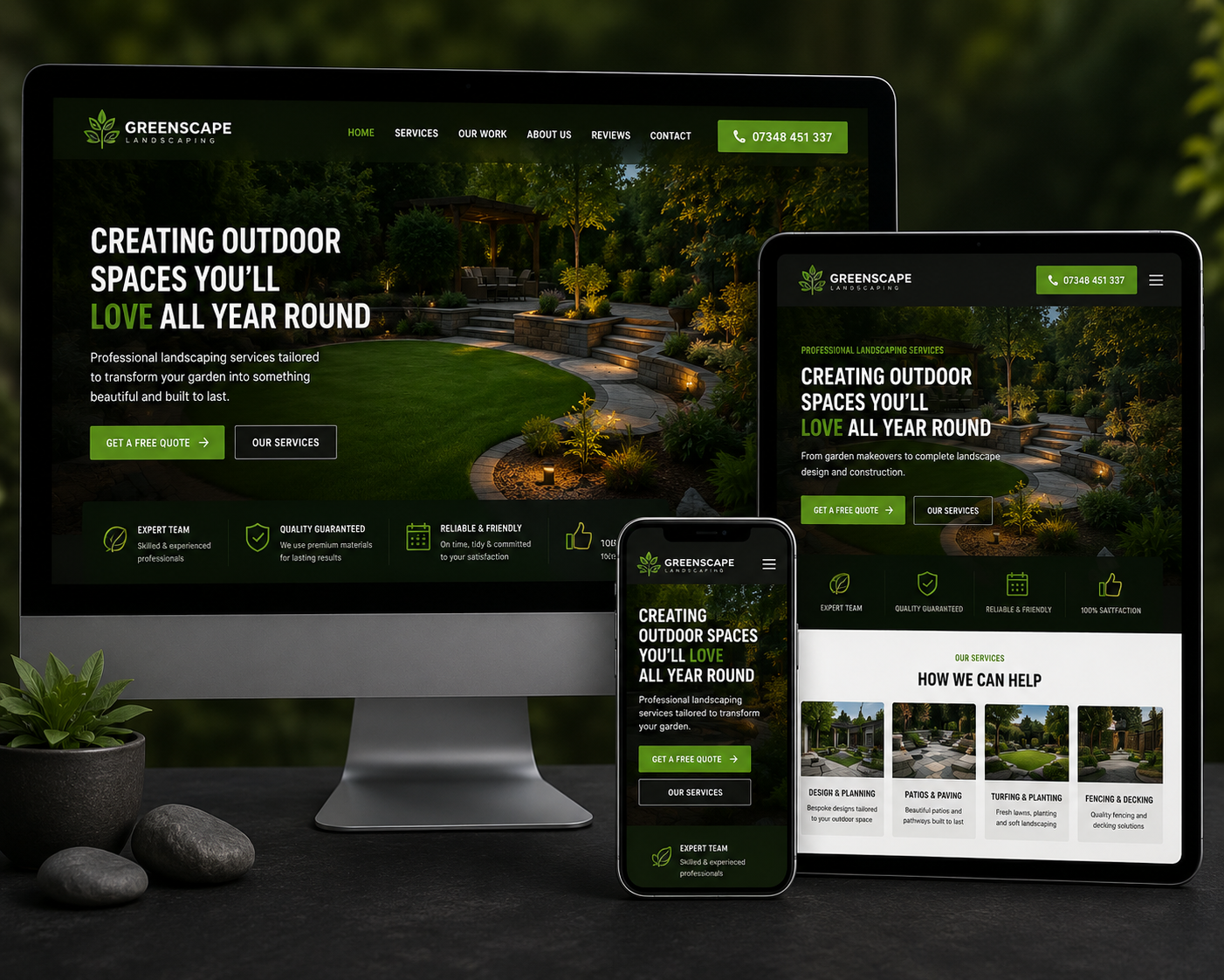 Trade website design shown on desktop, tablet and mobile