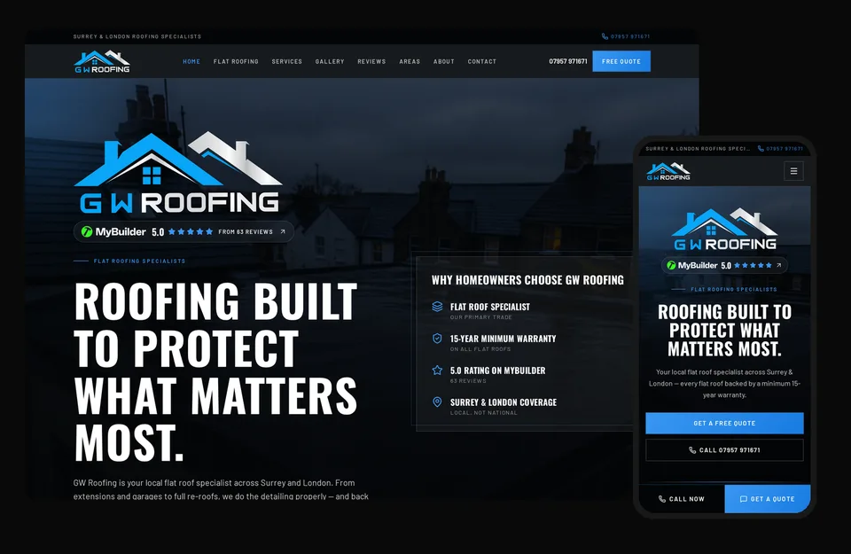 GW Roofing website shown on desktop and mobile
