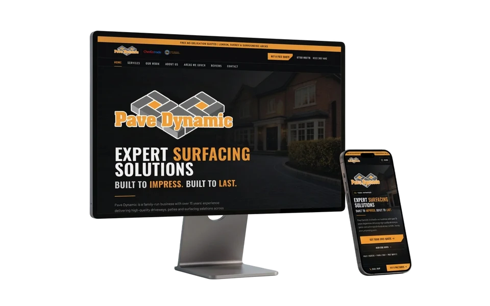 Pave Dynamic website shown in a realistic setting