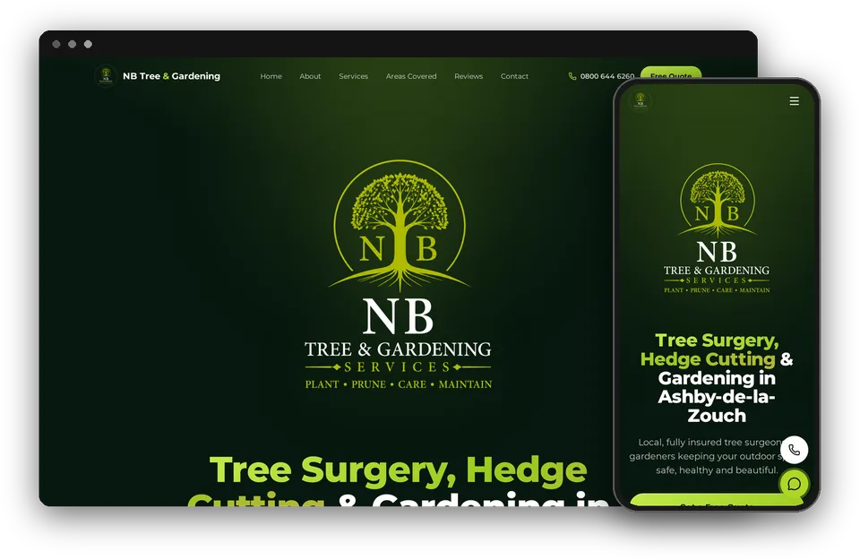 NB Tree & Gardening Services website shown on desktop and mobile
