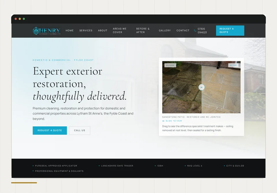 The finished Henry Exterior Cleaning website design