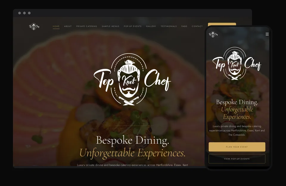 Top Knot Chef website shown on desktop and mobile