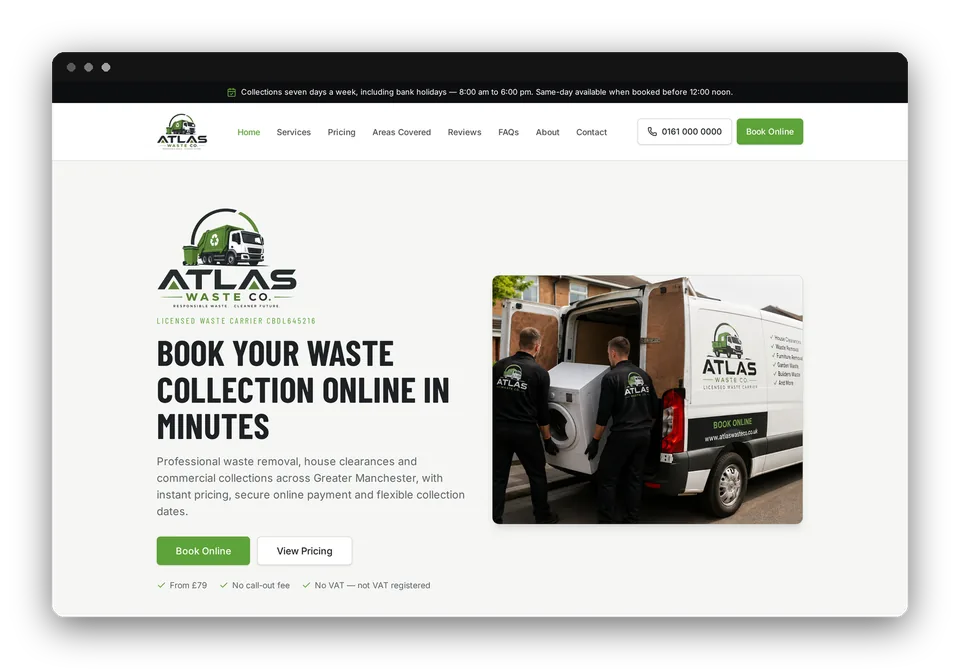 Atlas Waste Co. website homepage