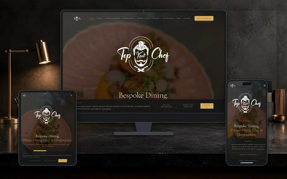 Top Knot Chef website shown in a realistic setting