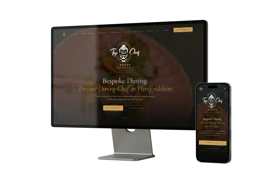 Top Knot Chef website shown in a realistic setting
