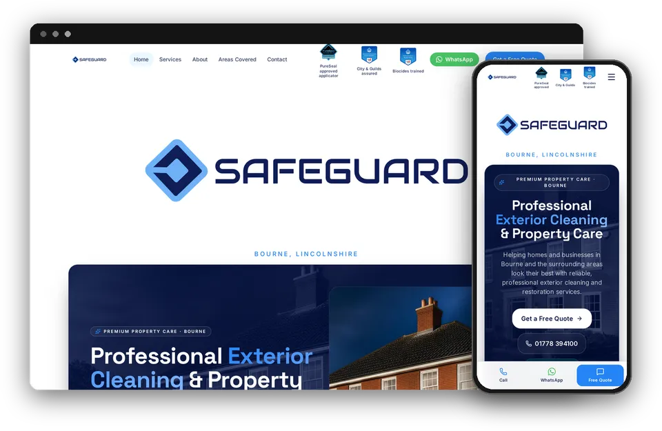 Safeguard Exterior Cleaning website shown on desktop and mobile