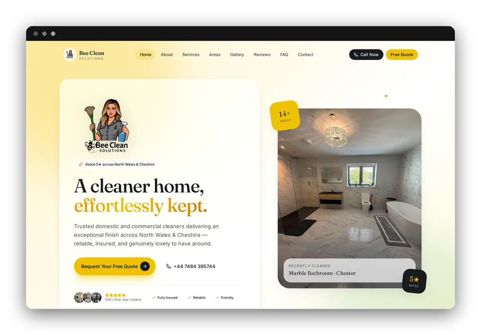 Bee Clean Solutions website homepage