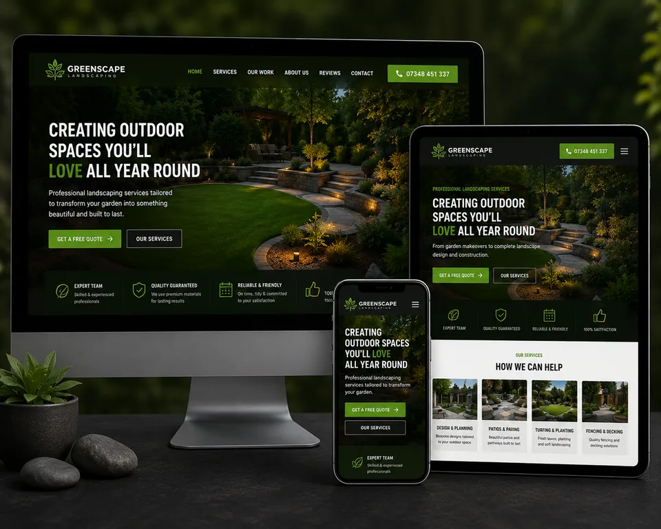 Responsive website designed by Wright Designs Studio shown on desktop, tablet and mobile