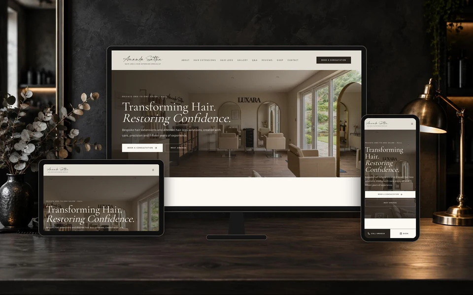 Amanda Sutton website shown in a realistic setting