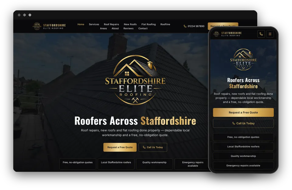 Staffordshire Elite Roofing website shown on desktop and mobile