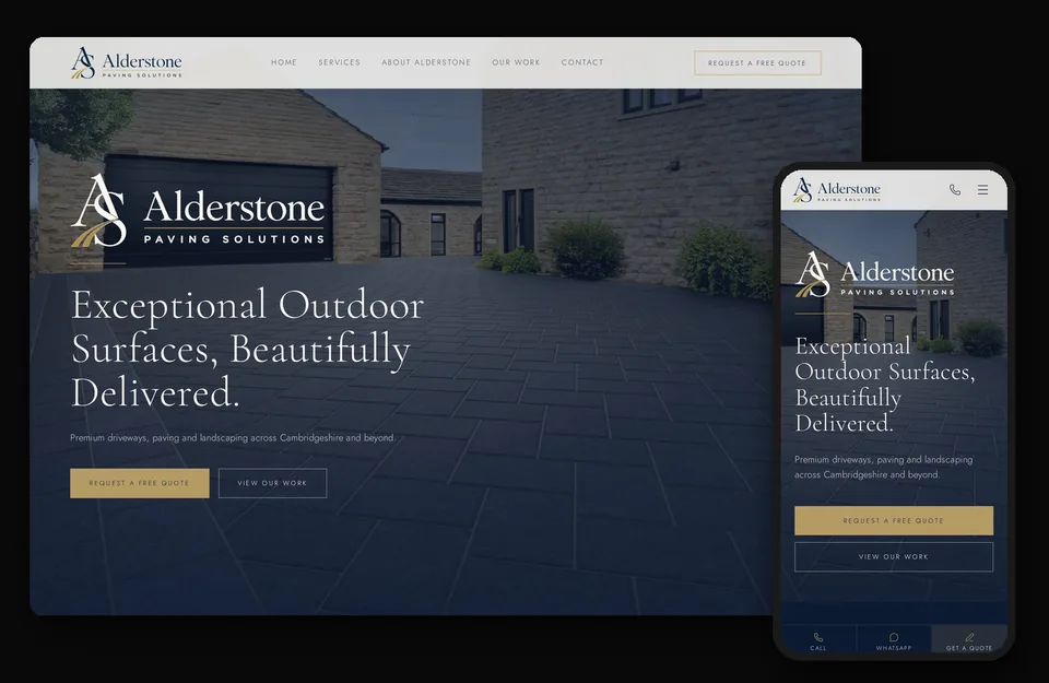 Alderstone Paving Solutions website shown on desktop and mobile
