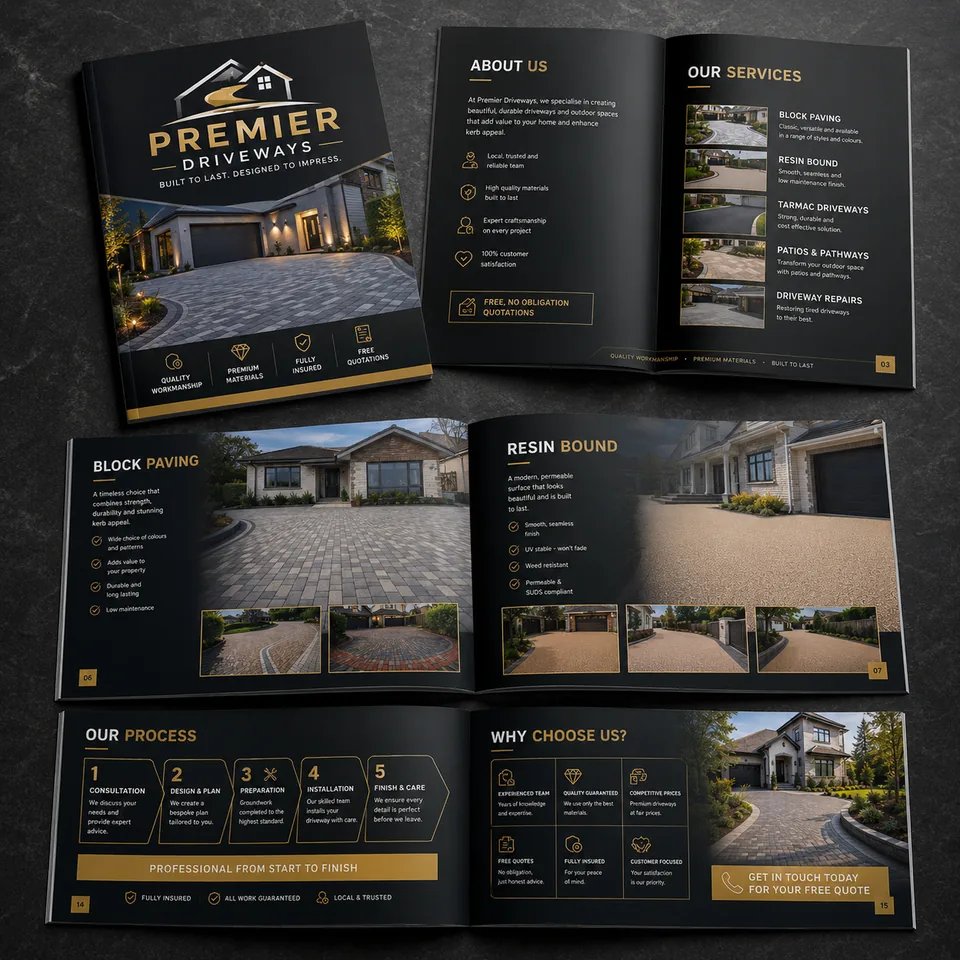 Premier Driveways multi-page brochure